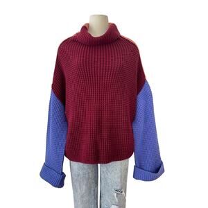 Free People Park City Colorblock Turtleneck Knit Pullover Sweater M Oversized